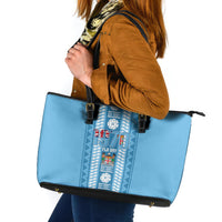 Fiji Day 1970 Leather Tote Bag For Fiji Ever Fiji Tapa Pattern Blue LT14 Blue - Polynesian Pride
