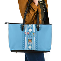 Fiji Day 1970 Leather Tote Bag For Fiji Ever Fiji Tapa Pattern Blue LT14 - Polynesian Pride