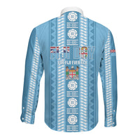 Fiji Day 1970 Long Sleeve Button Shirt For Fiji Ever Fiji Tapa Pattern Blue LT14 - Polynesian Pride