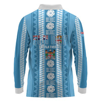 Fiji Day 1970 Long Sleeve Polo Shirt For Fiji Ever Fiji Tapa Pattern Blue LT14 - Polynesian Pride