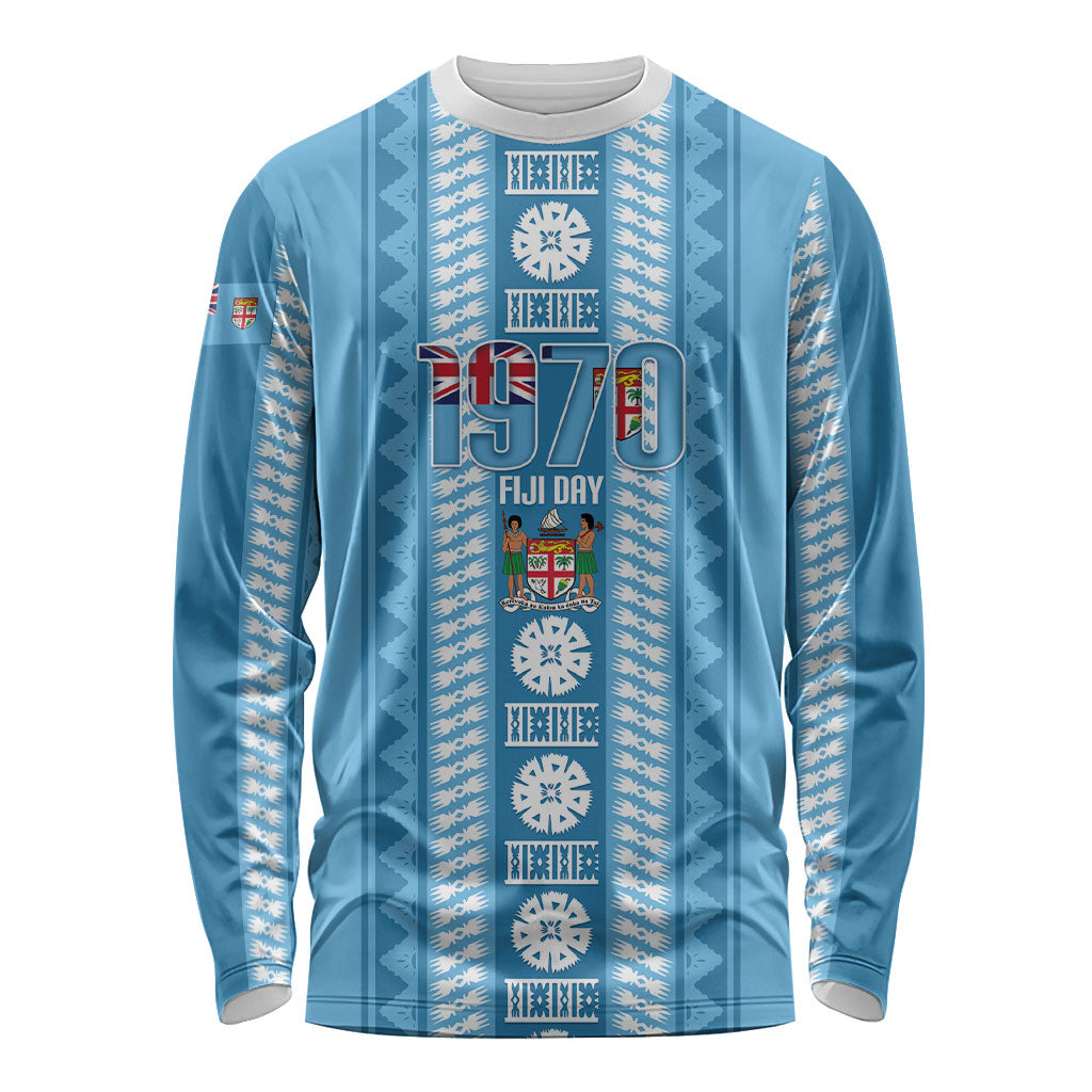 Fiji Day 1970 Long Sleeve Shirt For Fiji Ever Fiji Tapa Pattern Blue LT14 Unisex Blue - Polynesian Pride