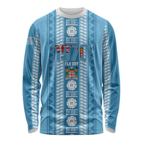 Fiji Day 1970 Long Sleeve Shirt For Fiji Ever Fiji Tapa Pattern Blue LT14 Unisex Blue - Polynesian Pride