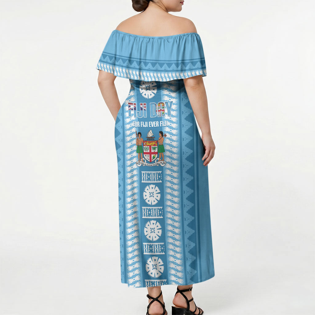 Fiji Day 1970 Off Shoulder Maxi Dress For Fiji Ever Fiji Tapa Pattern Blue LT14 - Polynesian Pride