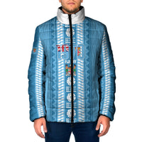 Fiji Day 1970 Padded Jacket For Fiji Ever Fiji Tapa Pattern Blue LT14 Men Blue - Polynesian Pride
