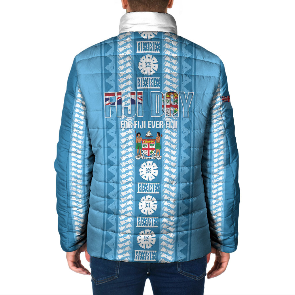 Fiji Day 1970 Padded Jacket For Fiji Ever Fiji Tapa Pattern Blue LT14 - Polynesian Pride