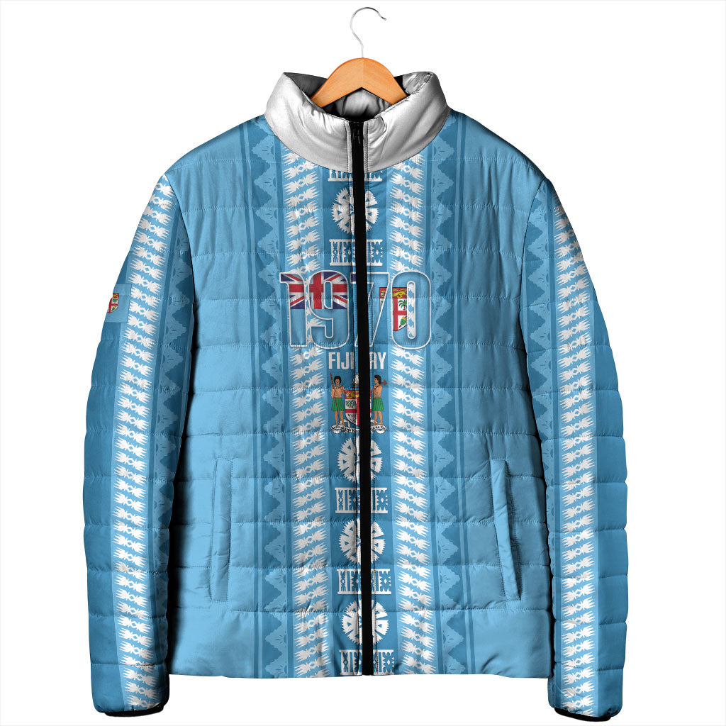 Fiji Day 1970 Padded Jacket For Fiji Ever Fiji Tapa Pattern Blue LT14 - Polynesian Pride