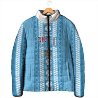Fiji Day 1970 Padded Jacket For Fiji Ever Fiji Tapa Pattern Blue LT14 - Polynesian Pride