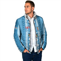 Fiji Day 1970 Padded Jacket For Fiji Ever Fiji Tapa Pattern Blue LT14 - Polynesian Pride