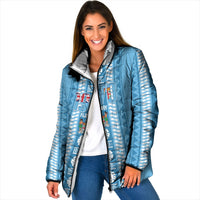 Fiji Day 1970 Padded Jacket For Fiji Ever Fiji Tapa Pattern Blue LT14 Women Blue - Polynesian Pride