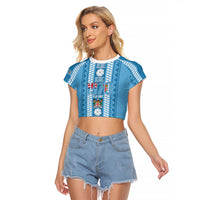 Fiji Day 1970 Raglan Cropped T Shirt For Fiji Ever Fiji Tapa Pattern Blue LT14 Female Blue - Polynesian Pride