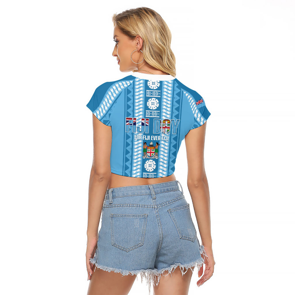 Fiji Day 1970 Raglan Cropped T Shirt For Fiji Ever Fiji Tapa Pattern Blue LT14 - Polynesian Pride