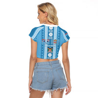 Fiji Day 1970 Raglan Cropped T Shirt For Fiji Ever Fiji Tapa Pattern Blue LT14 - Polynesian Pride