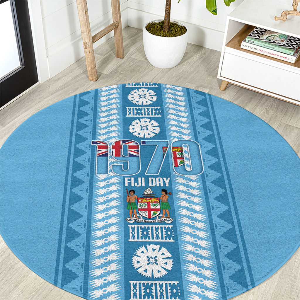 Fiji Day 1970 Round Carpet For Fiji Ever Fiji Tapa Pattern Blue LT14 Blue - Polynesian Pride