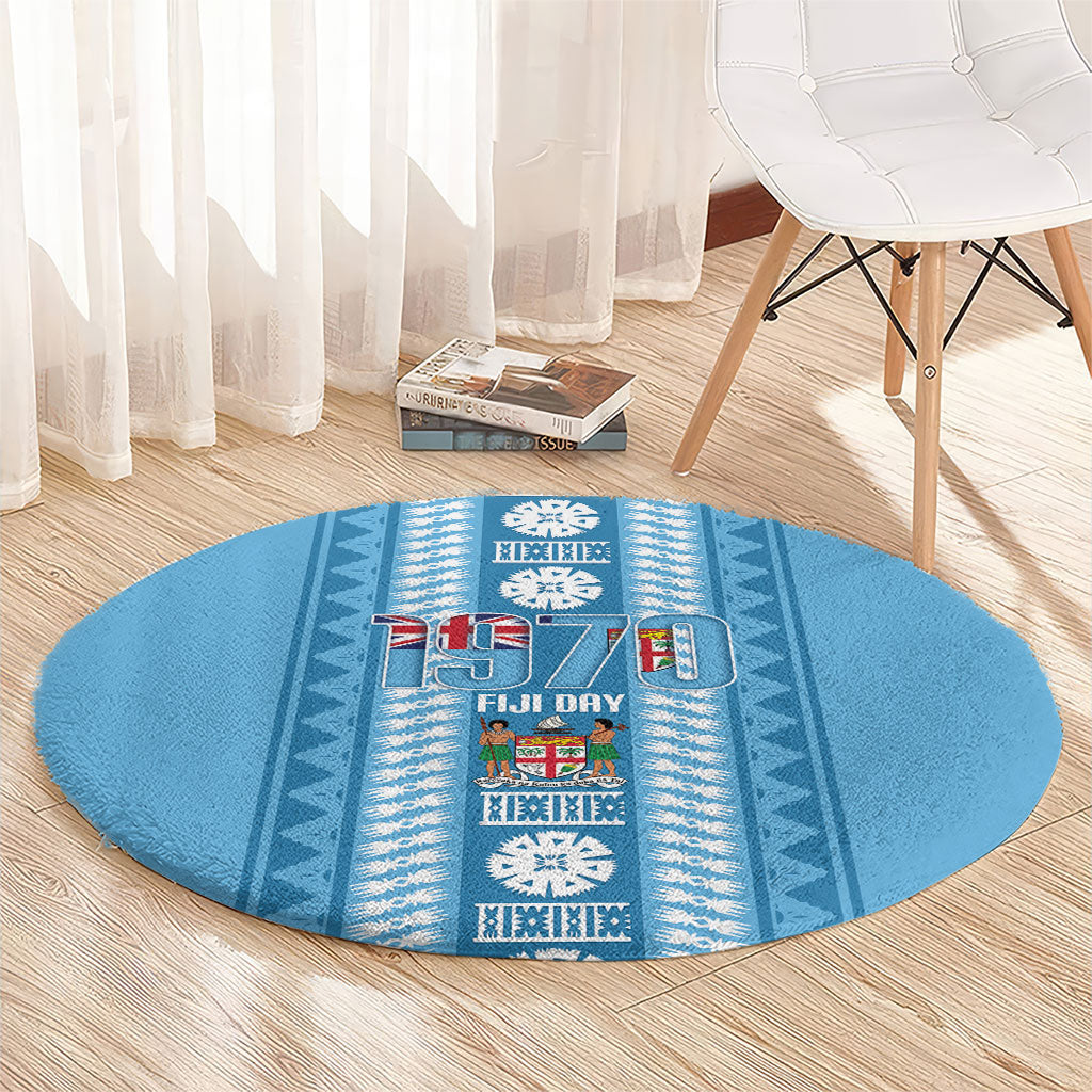 Fiji Day 1970 Round Carpet For Fiji Ever Fiji Tapa Pattern Blue LT14 - Polynesian Pride