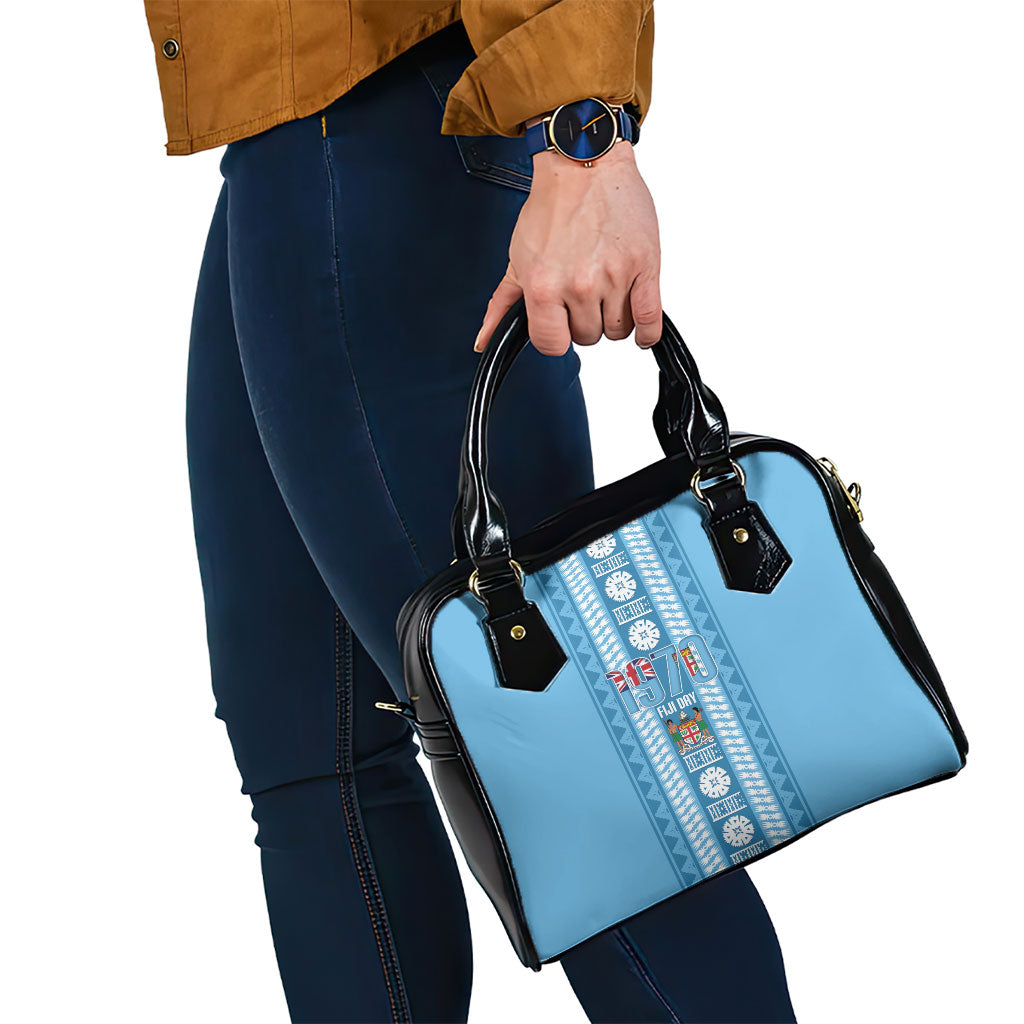 Fiji Day 1970 Shoulder Handbag For Fiji Ever Fiji Tapa Pattern Blue LT14 - Polynesian Pride