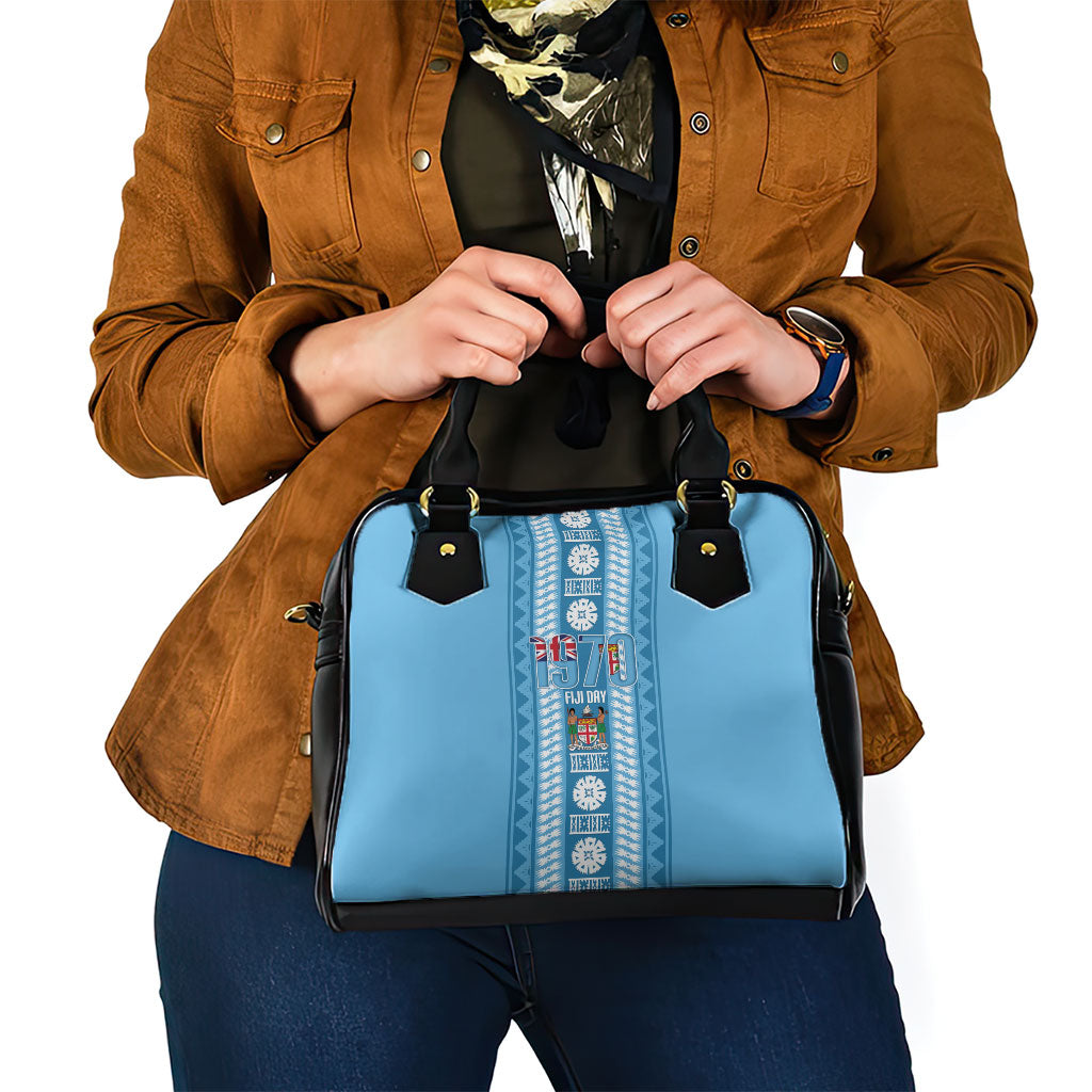 Fiji Day 1970 Shoulder Handbag For Fiji Ever Fiji Tapa Pattern Blue LT14 - Polynesian Pride