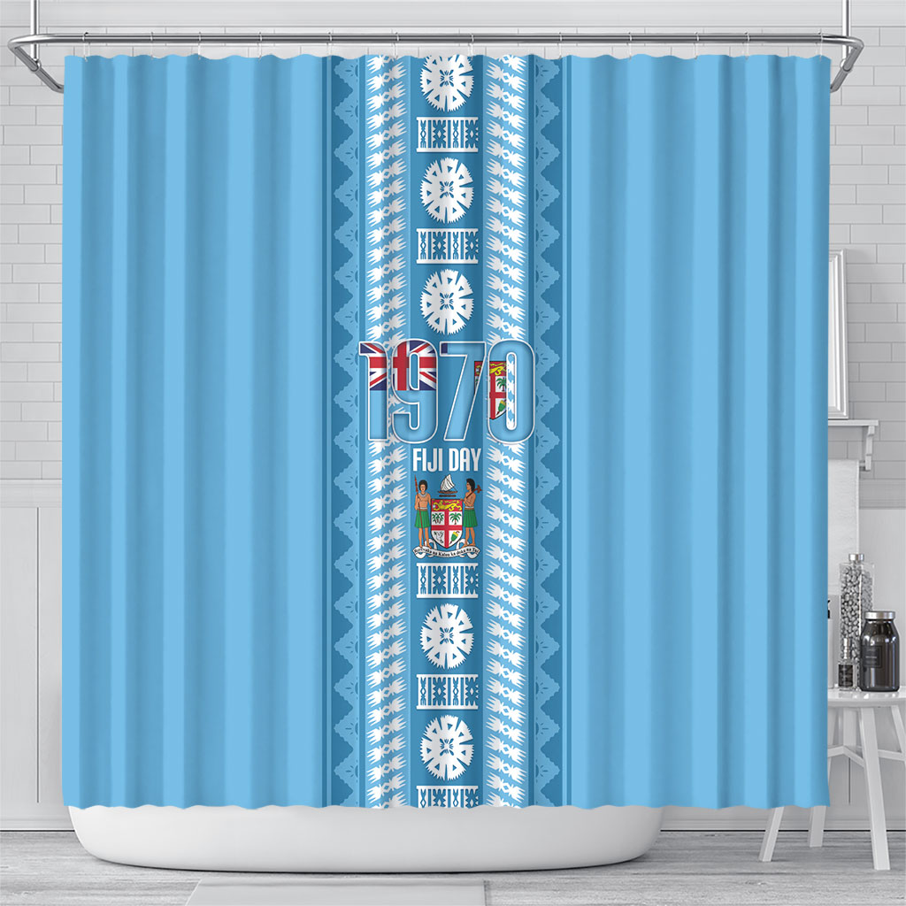 Fiji Day 1970 Shower Curtain For Fiji Ever Fiji Tapa Pattern Blue LT14 - Polynesian Pride