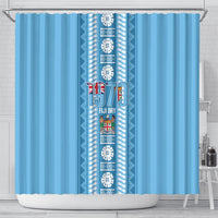 Fiji Day 1970 Shower Curtain For Fiji Ever Fiji Tapa Pattern Blue LT14 - Polynesian Pride