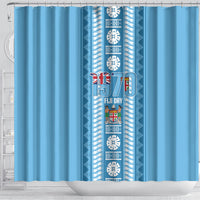 Fiji Day 1970 Shower Curtain For Fiji Ever Fiji Tapa Pattern Blue LT14 - Polynesian Pride