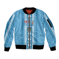 Fiji Day 1970 Sleeve Zip Bomber Jacket For Fiji Ever Fiji Tapa Pattern Blue LT14 Unisex Blue - Polynesian Pride