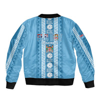 Fiji Day 1970 Sleeve Zip Bomber Jacket For Fiji Ever Fiji Tapa Pattern Blue LT14 - Polynesian Pride