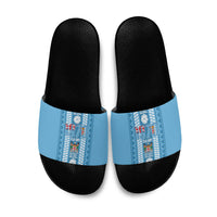 Fiji Day 1970 Slide Sandals For Fiji Ever Fiji Tapa Pattern Blue LT14 Blue - Polynesian Pride