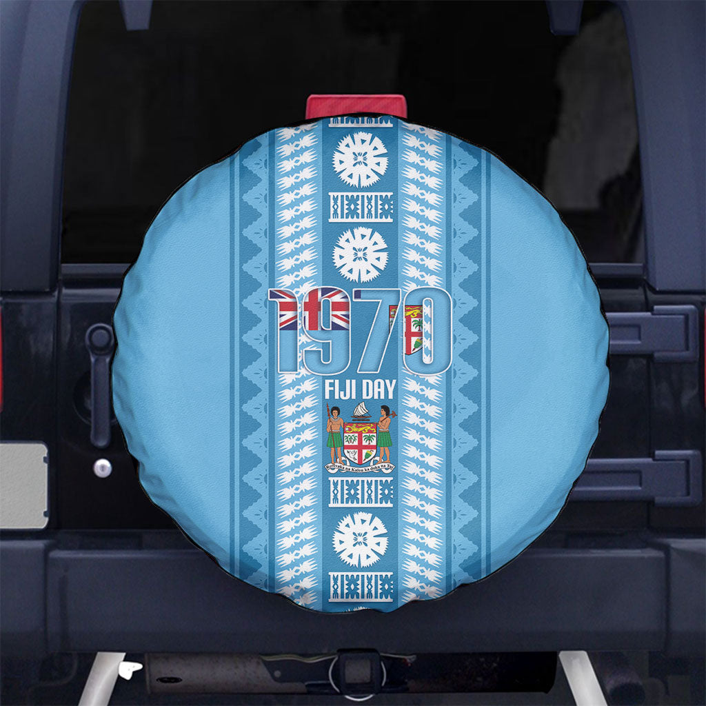 Fiji Day 1970 Spare Tire Cover For Fiji Ever Fiji Tapa Pattern Blue LT14 No hole Blue - Polynesian Pride