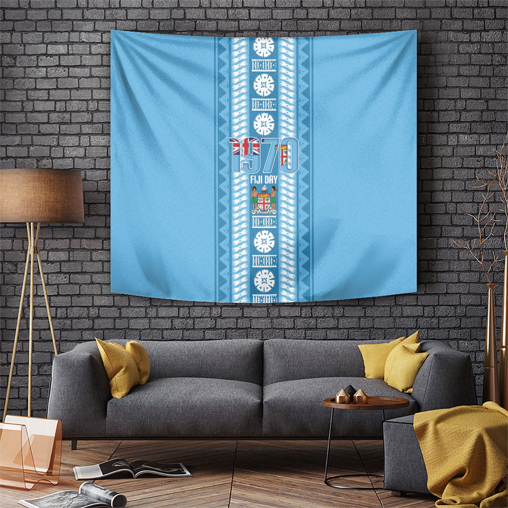 Fiji Day 1970 Tapestry For Fiji Ever Fiji Tapa Pattern Blue LT14 Blue - Polynesian Pride