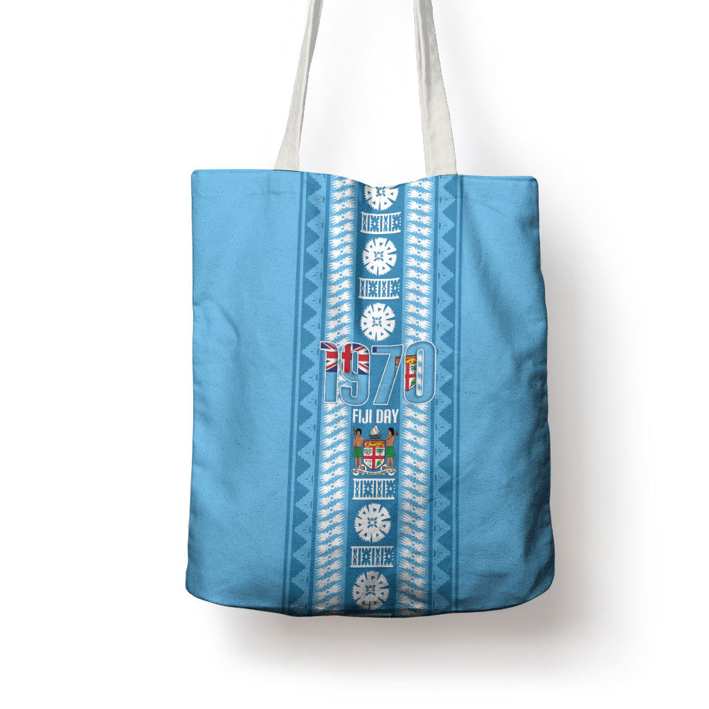 Fiji Day 1970 Tote Bag For Fiji Ever Fiji Tapa Pattern Blue LT14 - Polynesian Pride