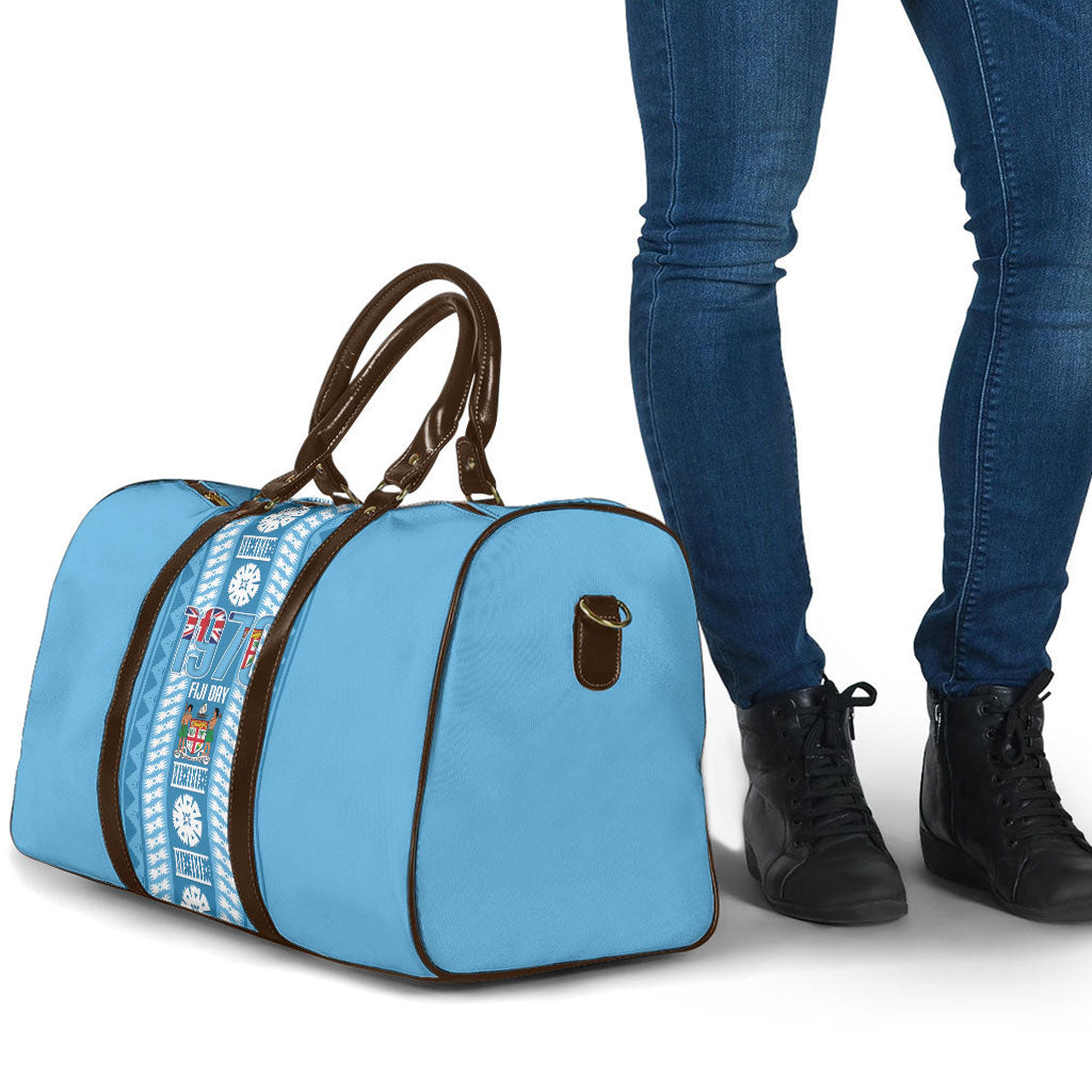 Fiji Day 1970 Travel Bag For Fiji Ever Fiji Tapa Pattern Blue LT14 - Polynesian Pride