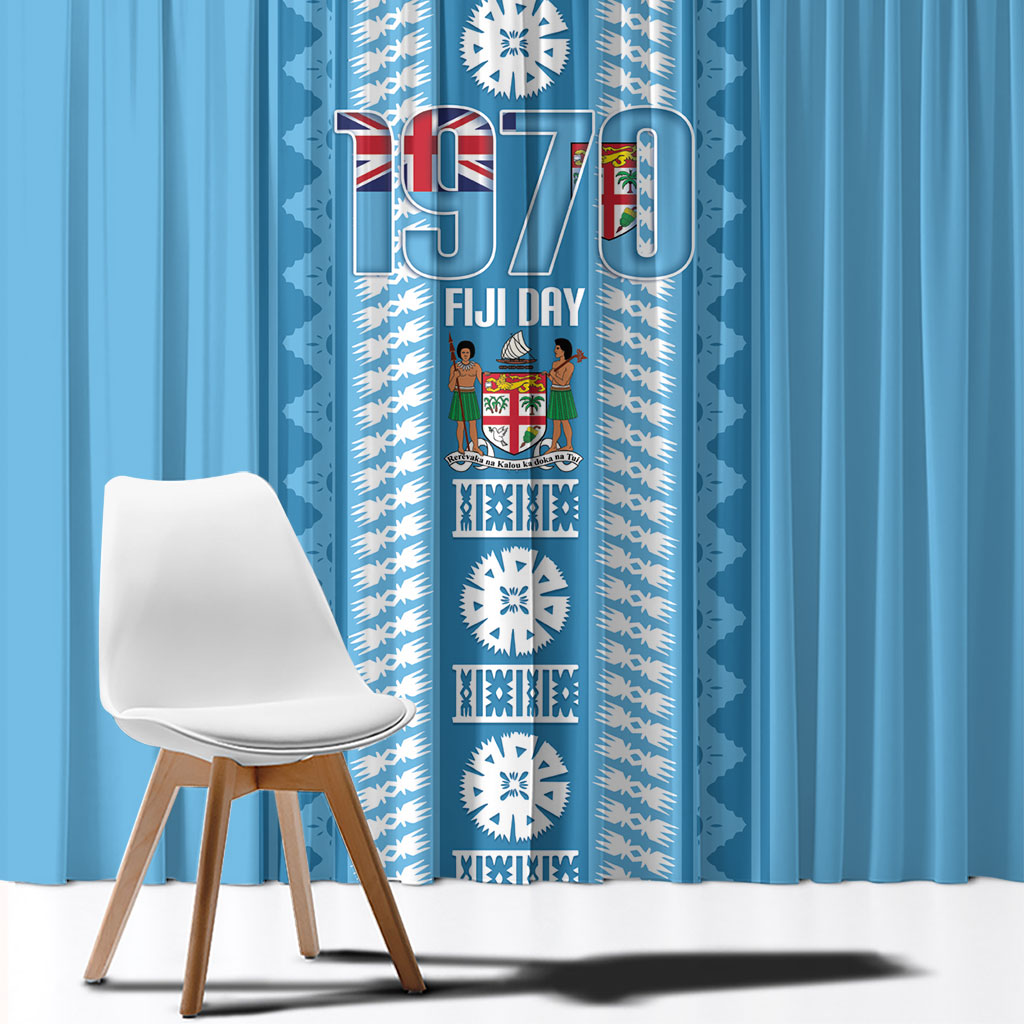 Fiji Day 1970 Window Curtain For Fiji Ever Fiji Tapa Pattern Blue LT14 - Polynesian Pride