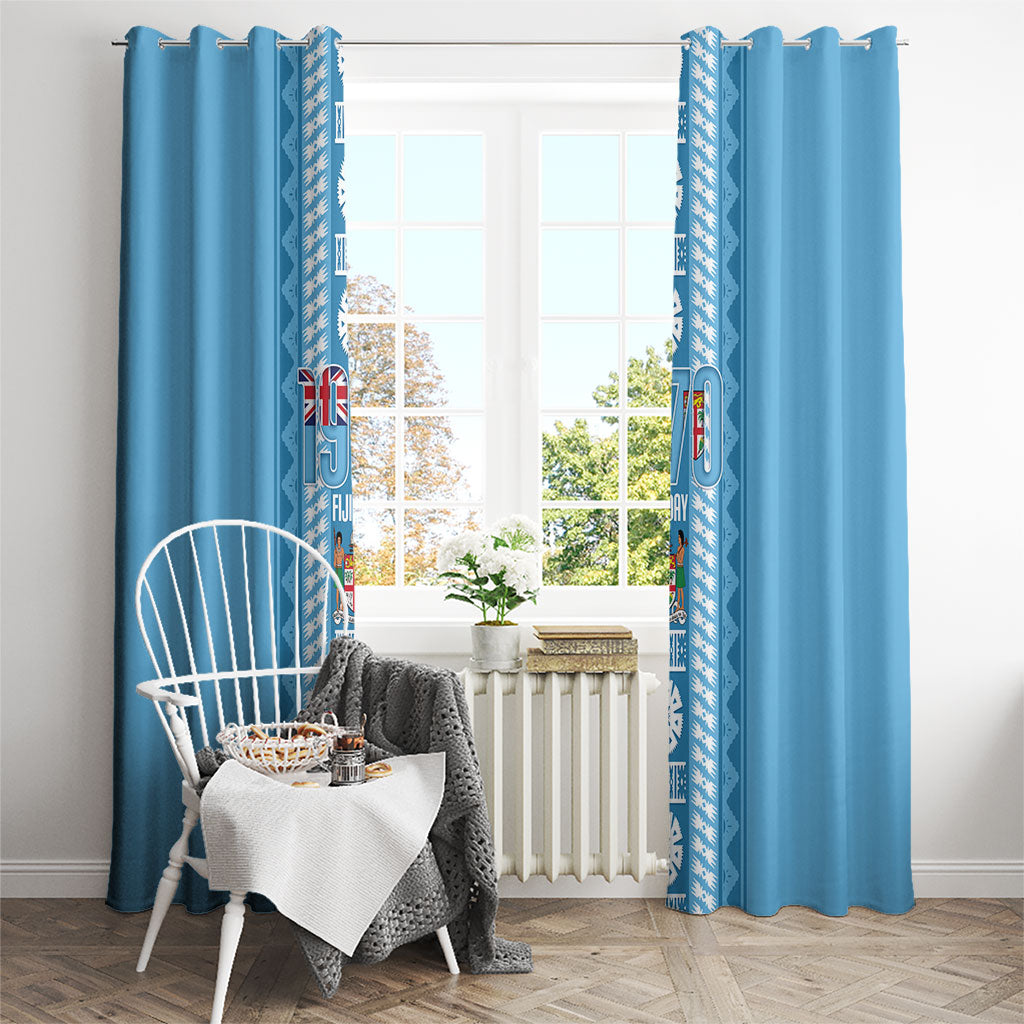 Fiji Day 1970 Window Curtain For Fiji Ever Fiji Tapa Pattern Blue LT14 - Polynesian Pride