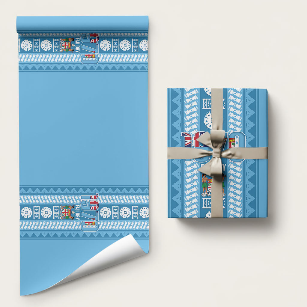 Fiji Day 1970 Wrapping Paper For Fiji Ever Fiji Tapa Pattern Blue LT14 58" × 23" Blue - Polynesian Pride