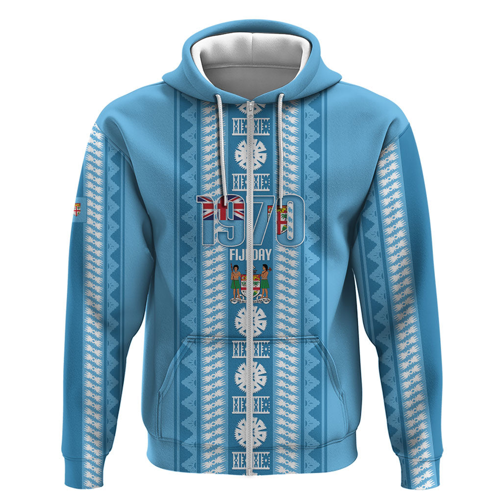 Fiji Day 1970 Zip Hoodie For Fiji Ever Fiji Tapa Pattern Blue LT14 Zip Hoodie Blue - Polynesian Pride