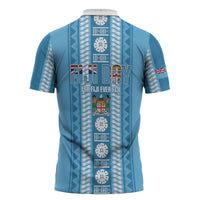 Fiji Day 1970 Zipper Polo Shirt For Fiji Ever Fiji Tapa Pattern Blue LT14 - Polynesian Pride
