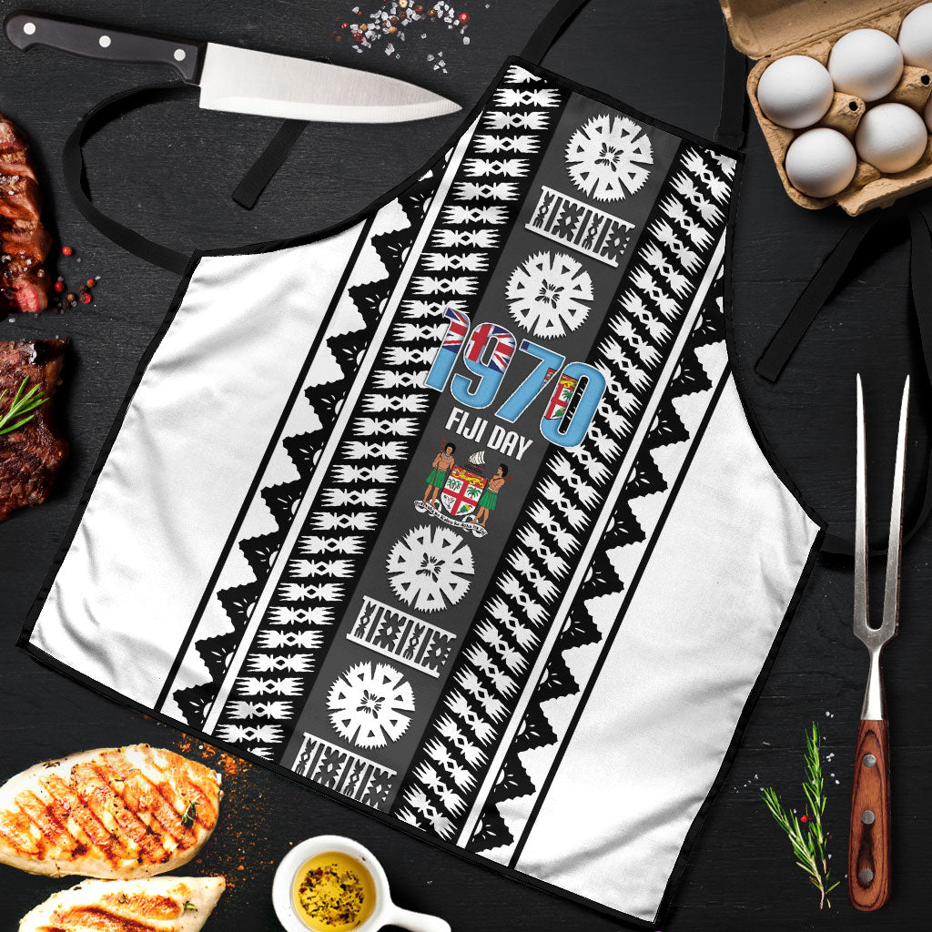 Fiji Day 1970 Apron For Fiji Ever Fiji Tapa Pattern White LT14 White - Polynesian Pride