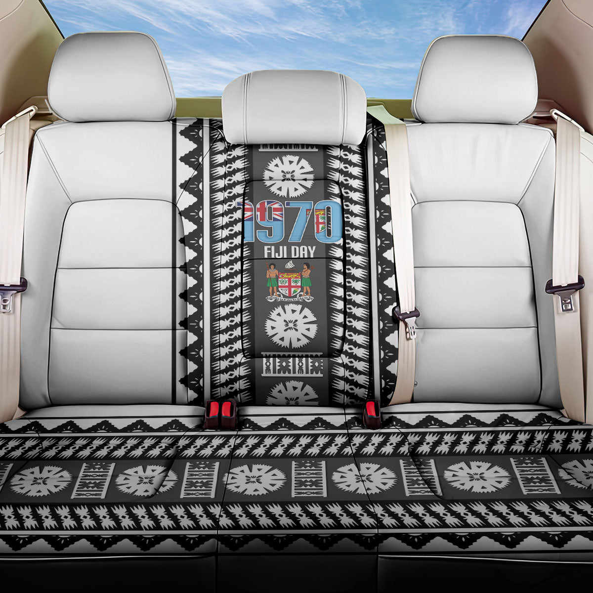Fiji Day 1970 Back Car Seat Cover For Fiji Ever Fiji Tapa Pattern White LT14 One Size White - Polynesian Pride