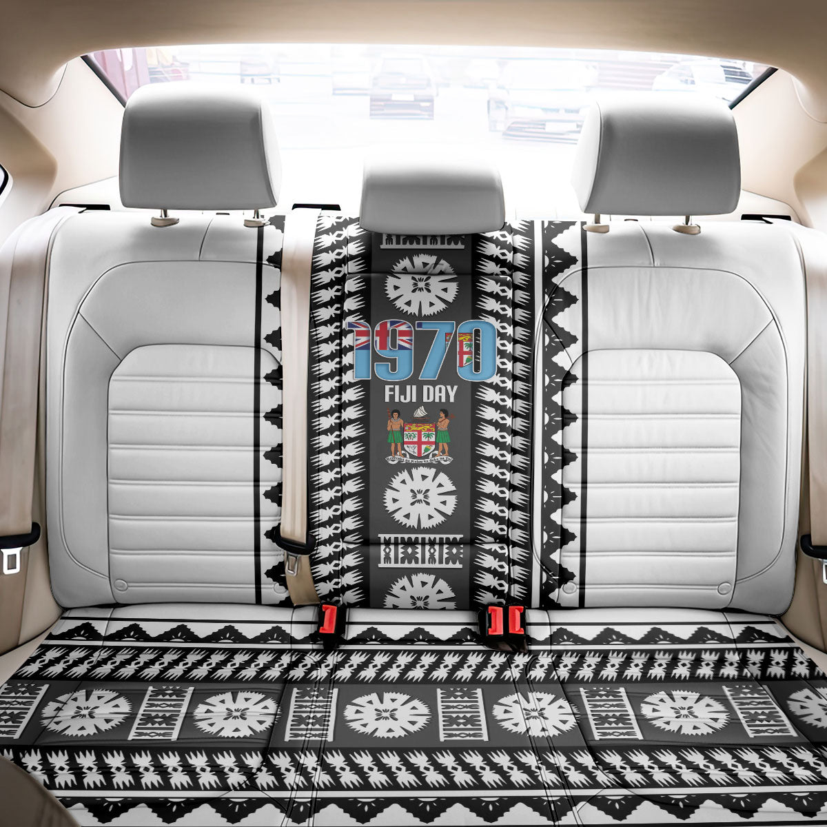 Fiji Day 1970 Back Car Seat Cover For Fiji Ever Fiji Tapa Pattern White LT14 - Polynesian Pride