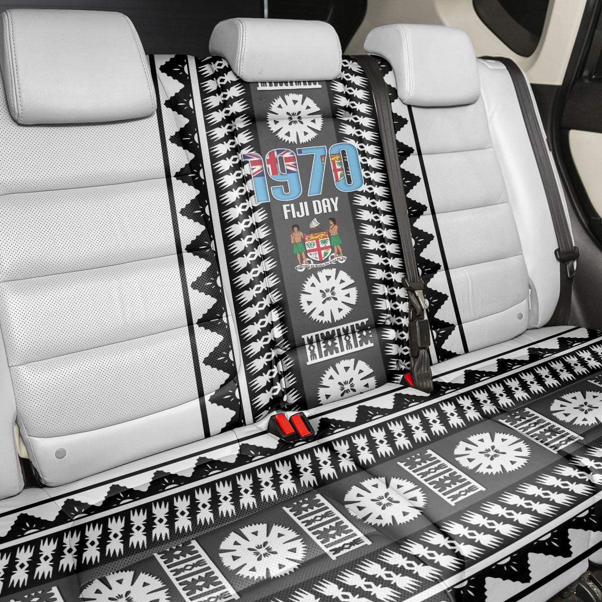 Fiji Day 1970 Back Car Seat Cover For Fiji Ever Fiji Tapa Pattern White LT14 - Polynesian Pride