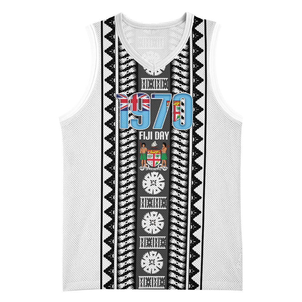 Fiji Day 1970 Basketball Jersey For Fiji Ever Fiji Tapa Pattern White LT14 Unisex White - Polynesian Pride