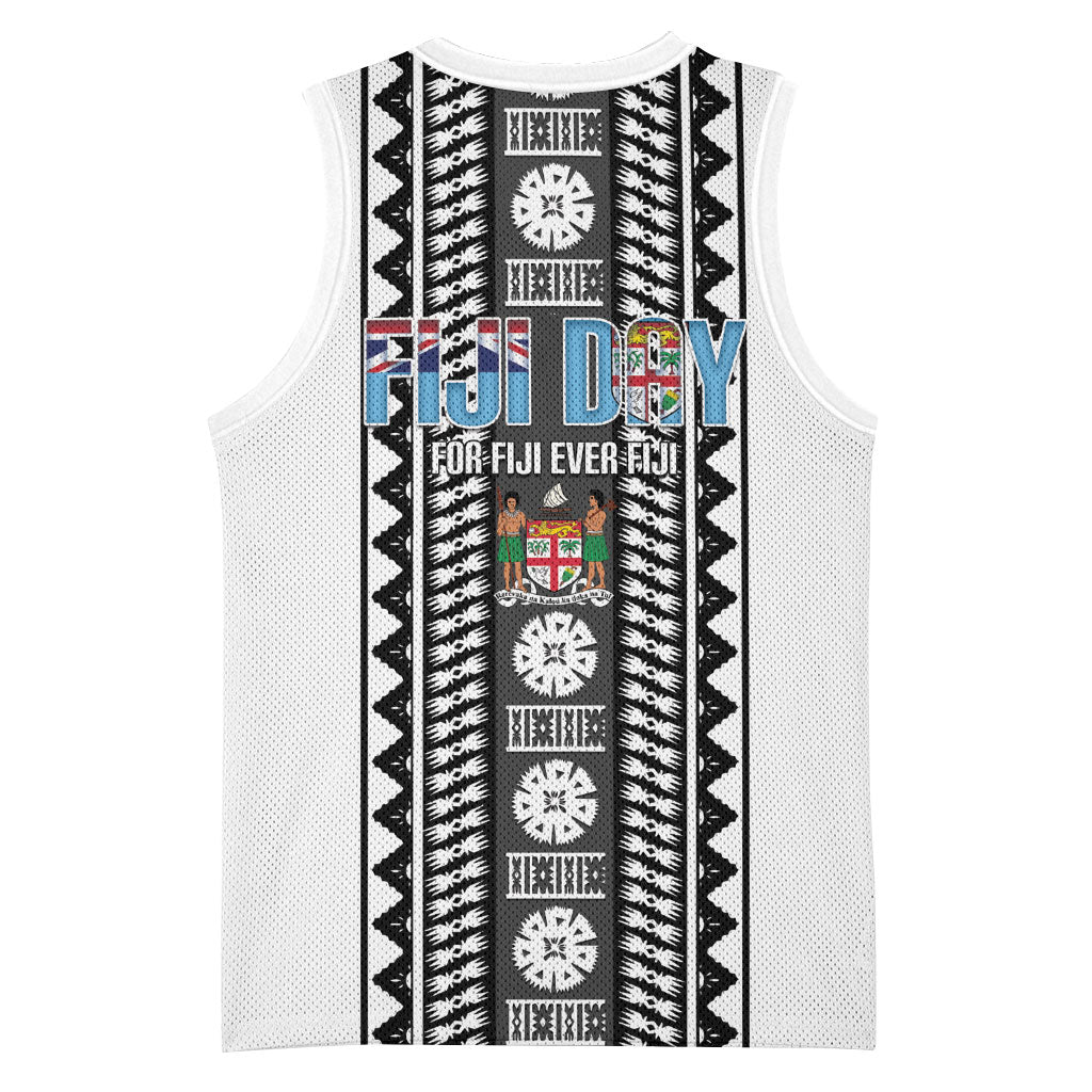 Fiji Day 1970 Basketball Jersey For Fiji Ever Fiji Tapa Pattern White LT14 - Polynesian Pride