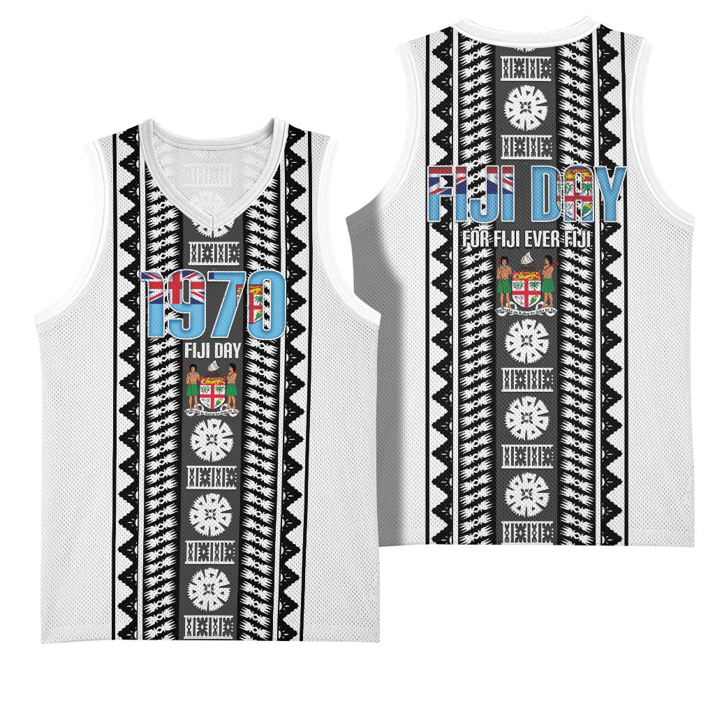 Fiji Day 1970 Basketball Jersey For Fiji Ever Fiji Tapa Pattern White LT14 - Polynesian Pride