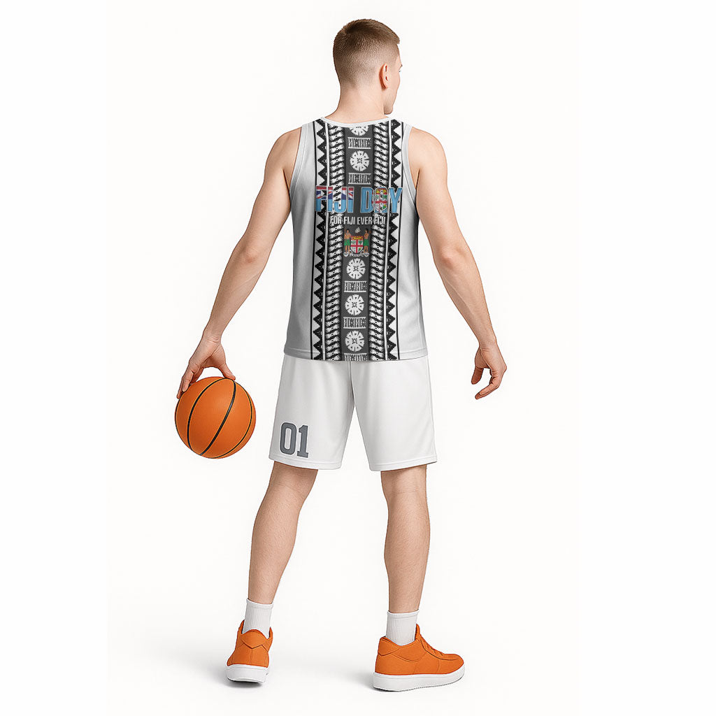 Fiji Day 1970 Basketball Jersey For Fiji Ever Fiji Tapa Pattern White LT14 - Polynesian Pride