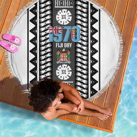 Fiji Day 1970 Beach Blanket For Fiji Ever Fiji Tapa Pattern White LT14 - Polynesian Pride