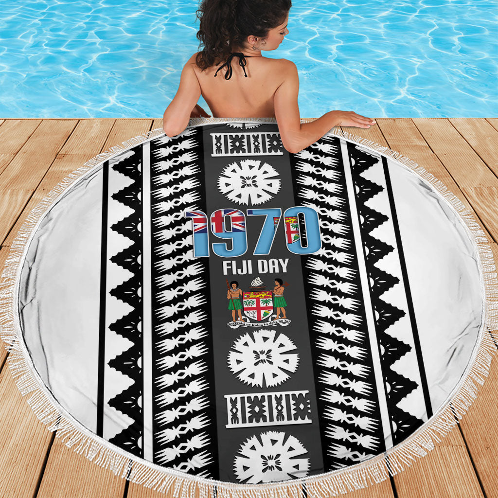 Fiji Day 1970 Beach Blanket For Fiji Ever Fiji Tapa Pattern White LT14 - Polynesian Pride