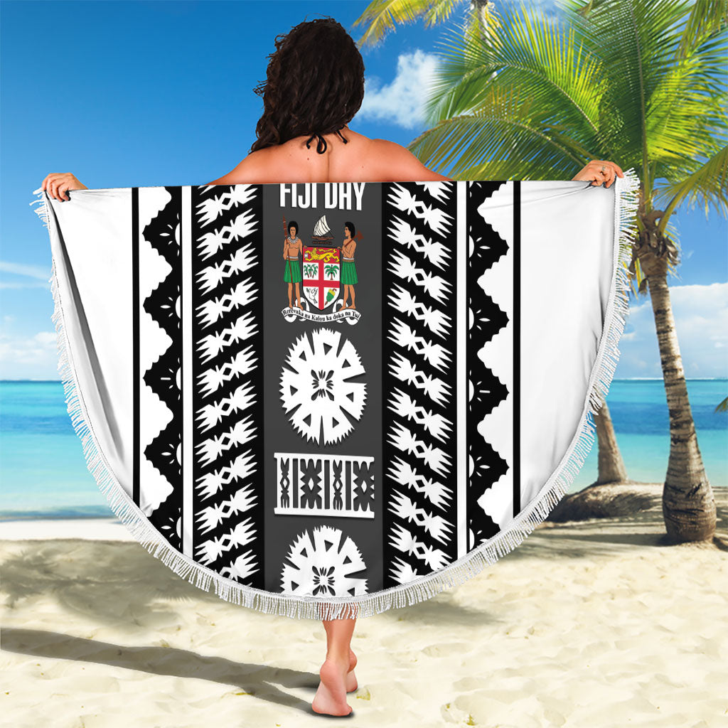 Fiji Day 1970 Beach Blanket For Fiji Ever Fiji Tapa Pattern White LT14 - Polynesian Pride