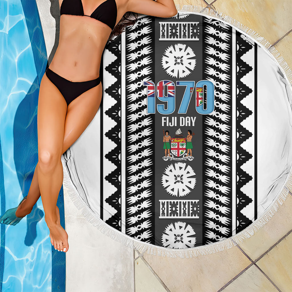 Fiji Day 1970 Beach Blanket For Fiji Ever Fiji Tapa Pattern White LT14 - Polynesian Pride