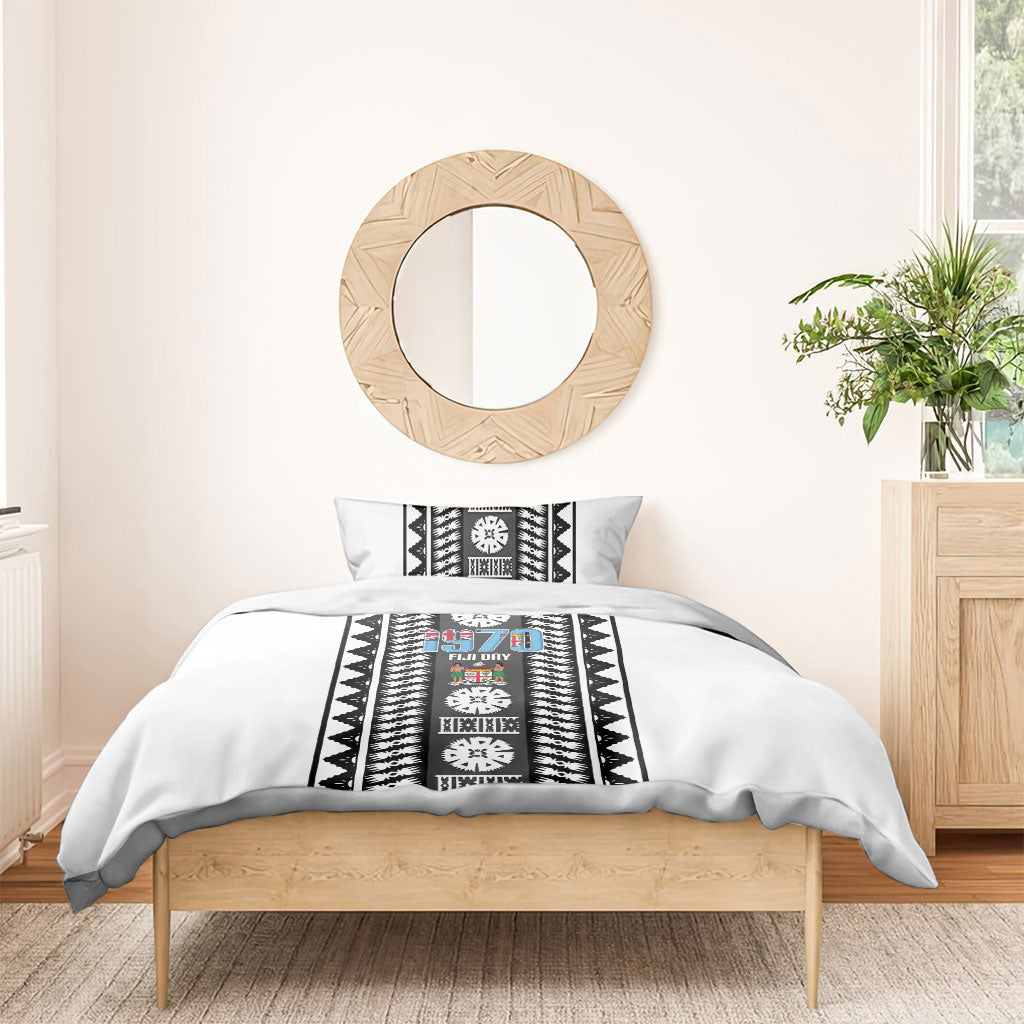 Fiji Day 1970 Bedding Set For Fiji Ever Fiji Tapa Pattern White LT14 - Polynesian Pride