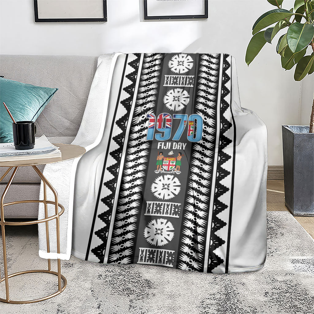 Fiji Day 1970 Blanket For Fiji Ever Fiji Tapa Pattern White LT14 - Polynesian Pride