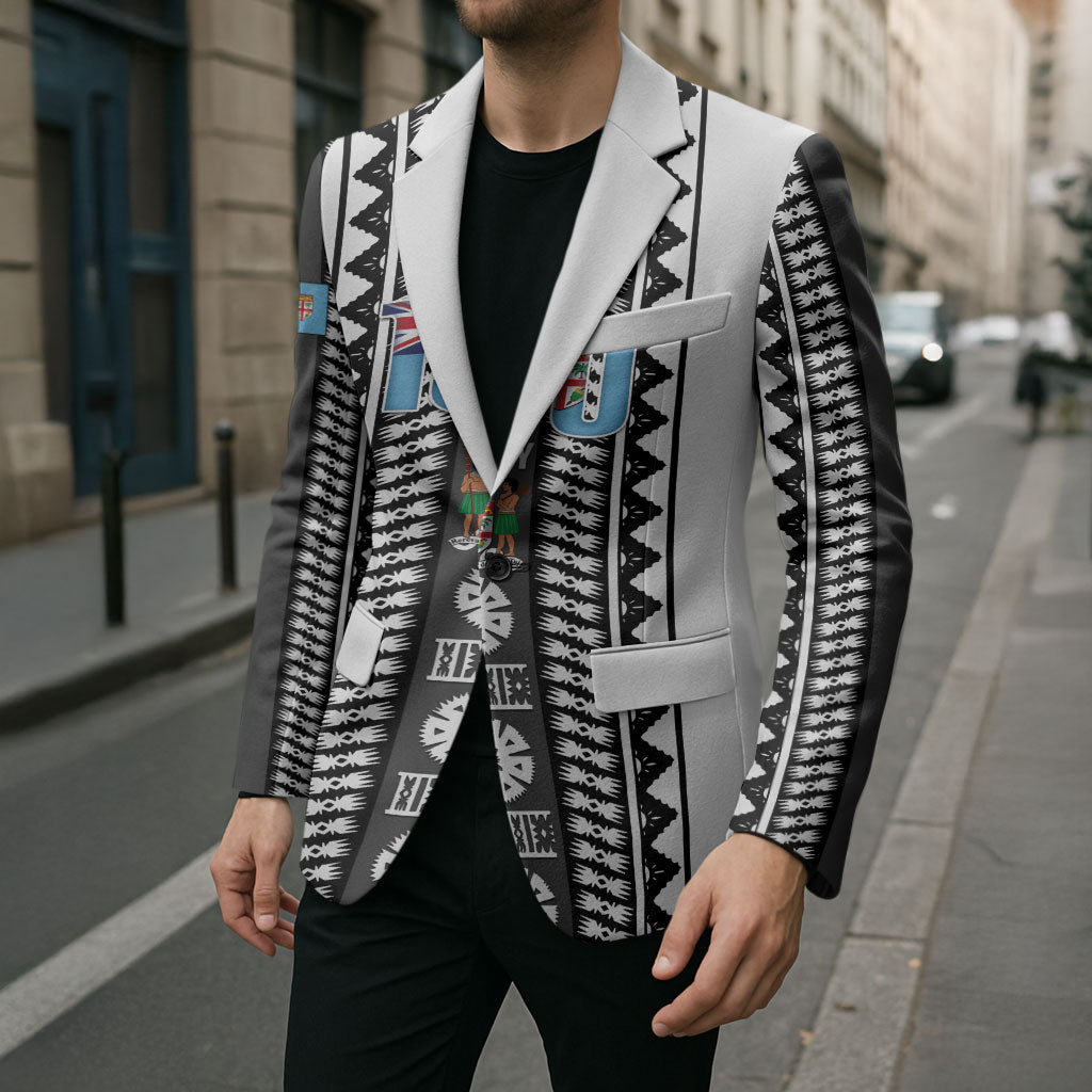 Fiji Day 1970 Blazer For Fiji Ever Fiji Tapa Pattern White LT14 - Polynesian Pride